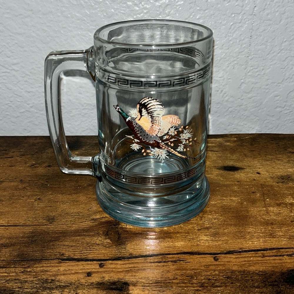 Vintage 1970s Princess House Colonial Game Bird Pheasant Glass Mug